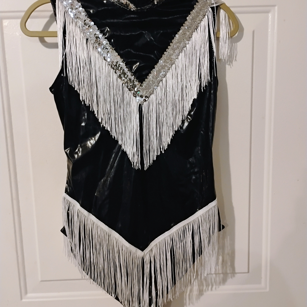 Elegant Black and Silver Fringe Women's Bodysuit